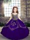 Floor Length Lace Up Pageant Gowns For Girls Purple for Party and Military Ball and Wedding Party with Embroidery