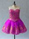Inexpensive Mini Length Lace Up Cocktail Dress Fuchsia for Prom and Party with Appliques and Embroidery