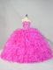 Luxurious Hot Pink Ball Gowns Organza Strapless Sleeveless Beading and Ruffles Lace Up 15 Quinceanera Dress Court Train
