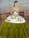 Elegant Sleeveless Tulle Floor Length Lace Up Sweet 16 Quinceanera Dress in Olive Green with Embroidery and Bowknot