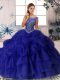Top Selling Purple 15 Quinceanera Dress Military Ball and Sweet 16 and Quinceanera with Beading and Pick Ups Scoop Sleeveless Brush Train Zipper