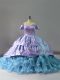 Fancy Blue Sleeveless Organza Chapel Train Lace Up 15 Quinceanera Dress for Sweet 16 and Quinceanera