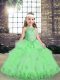 Yellow Green Lace Up Scoop Appliques Kids Pageant Dress Tulle Sleeveless