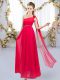 Fashionable One Shoulder Sleeveless Lace Up Wedding Guest Dresses Red Chiffon