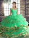Great Turquoise Sleeveless Floor Length Beading and Ruffled Layers Lace Up 15th Birthday Dress