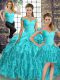 Hot Selling Aqua Blue Sleeveless Beading and Ruffles Lace Up Quinceanera Gowns