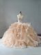 Champagne and Pink And White Lace Up Quinceanera Dresses Beading and Ruffles Sleeveless Brush Train