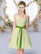 Dynamic Yellow Green Sleeveless Chiffon Lace Up Bridesmaid Gown for Wedding Party