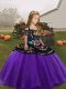 Eggplant Purple Organza Zipper Straps Sleeveless Floor Length Little Girl Pageant Gowns Embroidery