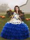 Blue Lace Up Little Girls Pageant Dress Wholesale Embroidery and Ruffled Layers Sleeveless Floor Length