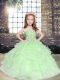 Graceful Apple Green Tulle Lace Up Straps Sleeveless Floor Length Little Girls Pageant Dress Beading and Ruffles