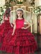 Red Lace Up Little Girl Pageant Dress Sleeveless Floor Length Ruffled Layers