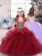 Beautiful Floor Length Lace Up Child Pageant Dress Red for Party and Sweet 16 and Wedding Party with Beading