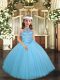 Amazing Floor Length Lace Up Little Girls Pageant Dress Wholesale Aqua Blue for Party and Wedding Party with Beading