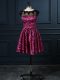 Hot Pink Printed Backless Scoop Cap Sleeves Mini Length Prom Dresses Lace