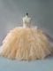 Gold Lace Up Sweetheart Beading and Ruffles Quinceanera Gowns Organza Sleeveless Brush Train