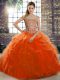 Best Selling Orange Red Ball Gowns Beading and Ruffles Quince Ball Gowns Lace Up Tulle Sleeveless