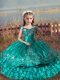 Exquisite Turquoise Sleeveless Satin and Organza Lace Up Kids Pageant Dress for Wedding Party