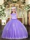 Sleeveless Tulle Floor Length Zipper Pageant Dress for Teens in Lavender with Lace and Appliques