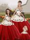 Graceful White And Red Organza Lace Up Sweet 16 Quinceanera Dress Sleeveless Floor Length Embroidery