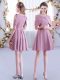 Pink Half Sleeves Ruching Mini Length Dama Dress for Quinceanera