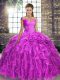 Graceful Lilac 15th Birthday Dress Organza Brush Train Sleeveless Beading and Ruffles