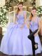 Floor Length Lavender Quinceanera Gowns Organza Sleeveless Beading and Appliques