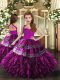 Elegant Floor Length Lace Up Little Girls Pageant Gowns Purple for Party and Sweet 16 and Wedding Party with Appliques and Ruffles
