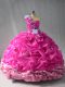 Fuchsia Sleeveless Floor Length Pick Ups and Hand Made Flower Lace Up Sweet 16 Dress
