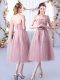 Pink Sleeveless Tulle Lace Up Bridesmaid Dresses for Wedding Party