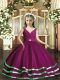 Purple Ball Gowns V-neck Sleeveless Organza Floor Length Backless Beading and Ruching Pageant Dress Toddler