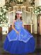 Latest Royal Blue Lace Up Little Girls Pageant Dress Beading and Appliques Sleeveless Floor Length