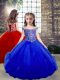 Best Royal Blue Ball Gowns Beading Girls Pageant Dresses Side Zipper Tulle Sleeveless Floor Length