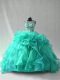 Modest Turquoise Scoop Neckline Beading and Ruffles Sweet 16 Quinceanera Dress Sleeveless Lace Up