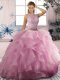 Floor Length Zipper Quinceanera Dress Pink for Sweet 16 and Quinceanera with Beading and Ruffles