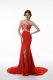 Unique Brush Train Mermaid Prom Evening Gown Red Sweetheart Chiffon Sleeveless Zipper