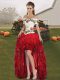 Red Off The Shoulder Lace Up Embroidery and Ruffles Prom Dresses Sleeveless