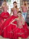 Classical Floor Length Red Quinceanera Dress Off The Shoulder Sleeveless Lace Up