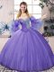 Discount Sleeveless Tulle Floor Length Lace Up 15th Birthday Dress in Lavender with Beading