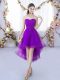 Sleeveless Tulle High Low Lace Up Bridesmaid Dresses in Eggplant Purple with Lace