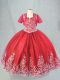 Lovely Red Tulle Lace Up Spaghetti Straps Sleeveless Floor Length Girls Pageant Dresses Beading and Embroidery