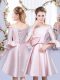 Delicate Baby Pink Off The Shoulder Lace Up Bowknot Bridesmaid Gown 3 4 Length Sleeve