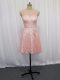 Exceptional Empire Mother Of The Bride Dress Pink and Baby Pink Scoop Lace Sleeveless Mini Length Zipper