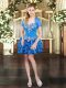 Suitable Sleeveless Mini Length Beading and Ruffles Lace Up Teens Party Dress with Blue