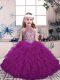 Wonderful Purple Ball Gowns Tulle Halter Top Sleeveless Beading and Ruffles Floor Length Lace Up Kids Pageant Dress