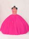 Ball Gowns Quinceanera Gown Hot Pink Halter Top Tulle Sleeveless Floor Length Lace Up
