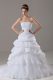 Exquisite Strapless Sleeveless Wedding Gowns Brush Train Lace and Pick Ups White Taffeta and Tulle