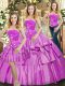Strapless Sleeveless Ball Gown Prom Dress Floor Length Beading and Ruffled Layers Lilac Taffeta