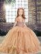 Stunning Sleeveless Lace Up Floor Length Beading Little Girl Pageant Dress