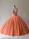 Graceful Scoop Sleeveless Tulle Ball Gown Prom Dress Beading Lace Up